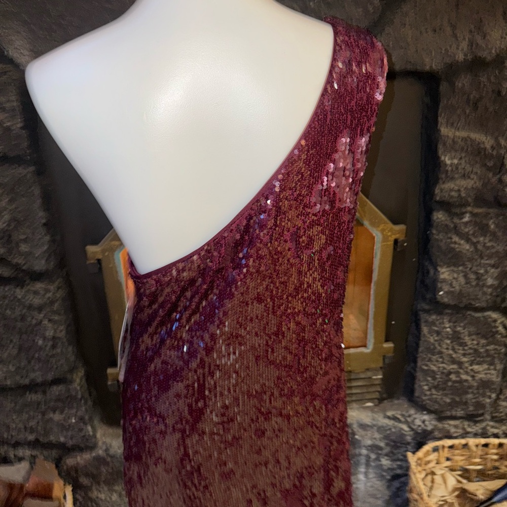 Wild Fable NWT XL Burgundy Sequin One-Shoulder Midi Dress - Picture 5 of 11